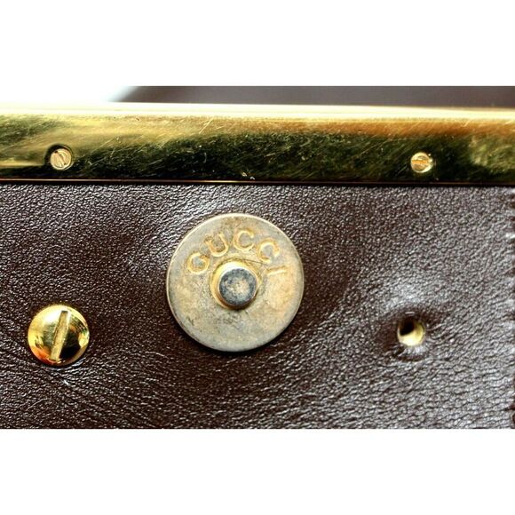 90th Y2K  Gucci BROWN GENUINE LEATHER SUEDE LINED LOGO HANDBAG PURSE SATCHEL - Picture 12 of 12